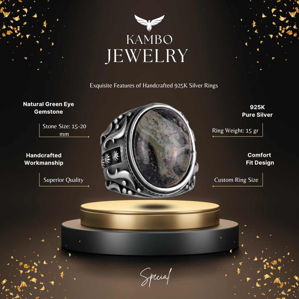 Natural Green Eye Stone Ring (Model-2) — 2
