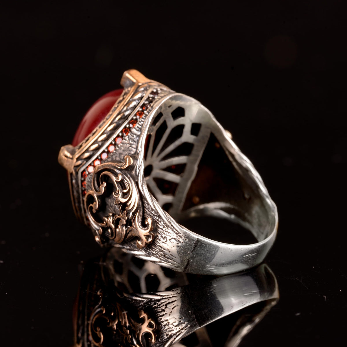 Silver Ring for Men, Natural Cabochon Ruby Stone Ring — 6