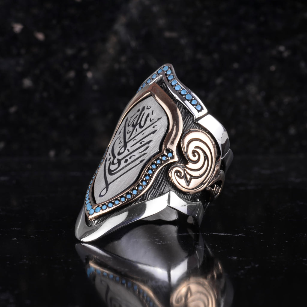KAMBO Allah Calligraphy Large Men's Ring 925 Sterling Silver – Islamic Arabic Handmade Statement Ring – Ottoman Style Bold Masculine Jewelry Gift — 4