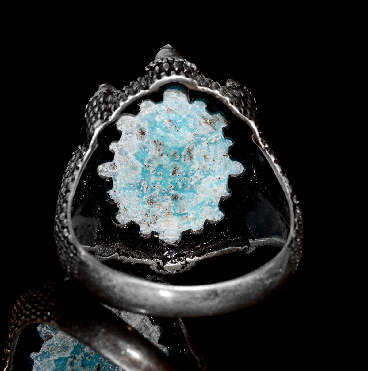 Silver Men's Ring - Arizona Turquoise Natural Stone - Hawk Claw Design (Style-3) — 7