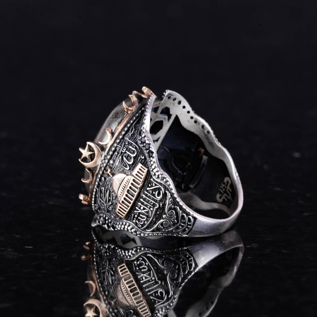 Natural Pyrite Stone Ring, 925 Sterling Silver Men's Ring (Model-2) — 5