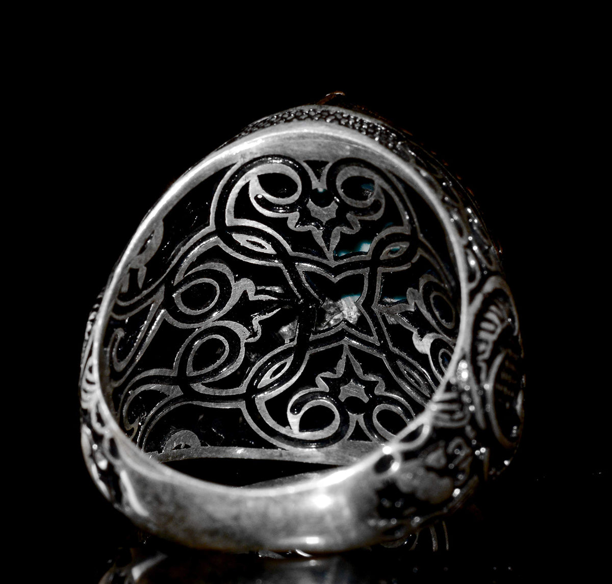 Silver Ring - Gold Highlighted Natural Arizona Turquoise Stone — 8