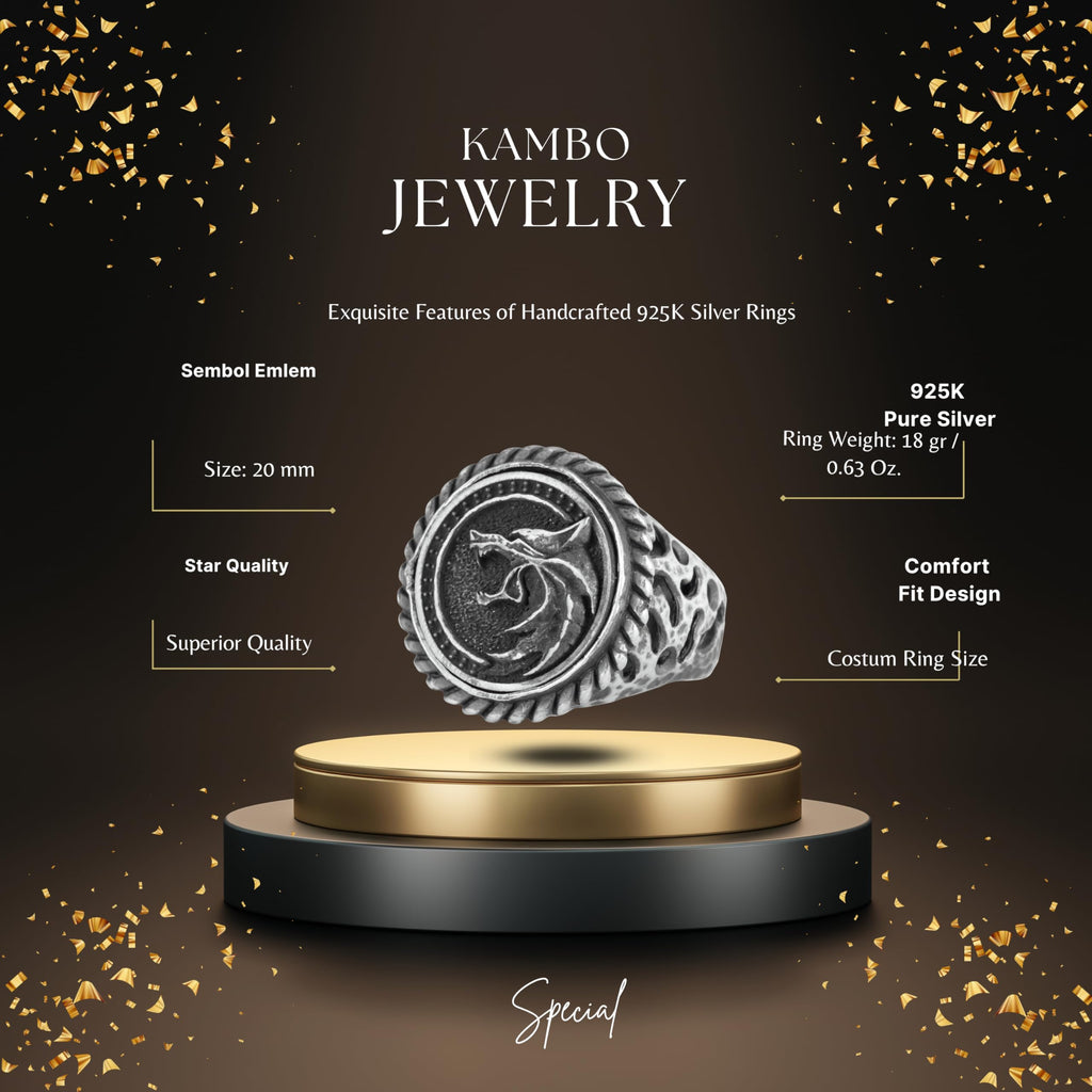 KAMBO Bronze Seal Round Men's Ring 925 Sterling Silver – Vintage Statement Ring (Wolf Head) — 2