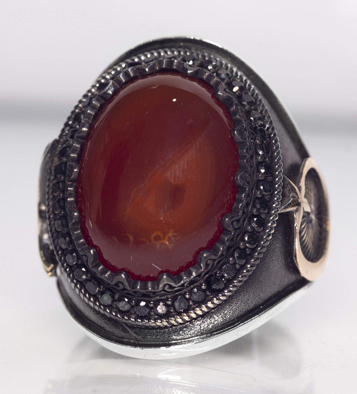 Men's 925 Sterling Silver Ring with Natural Red Agate Stone — 2