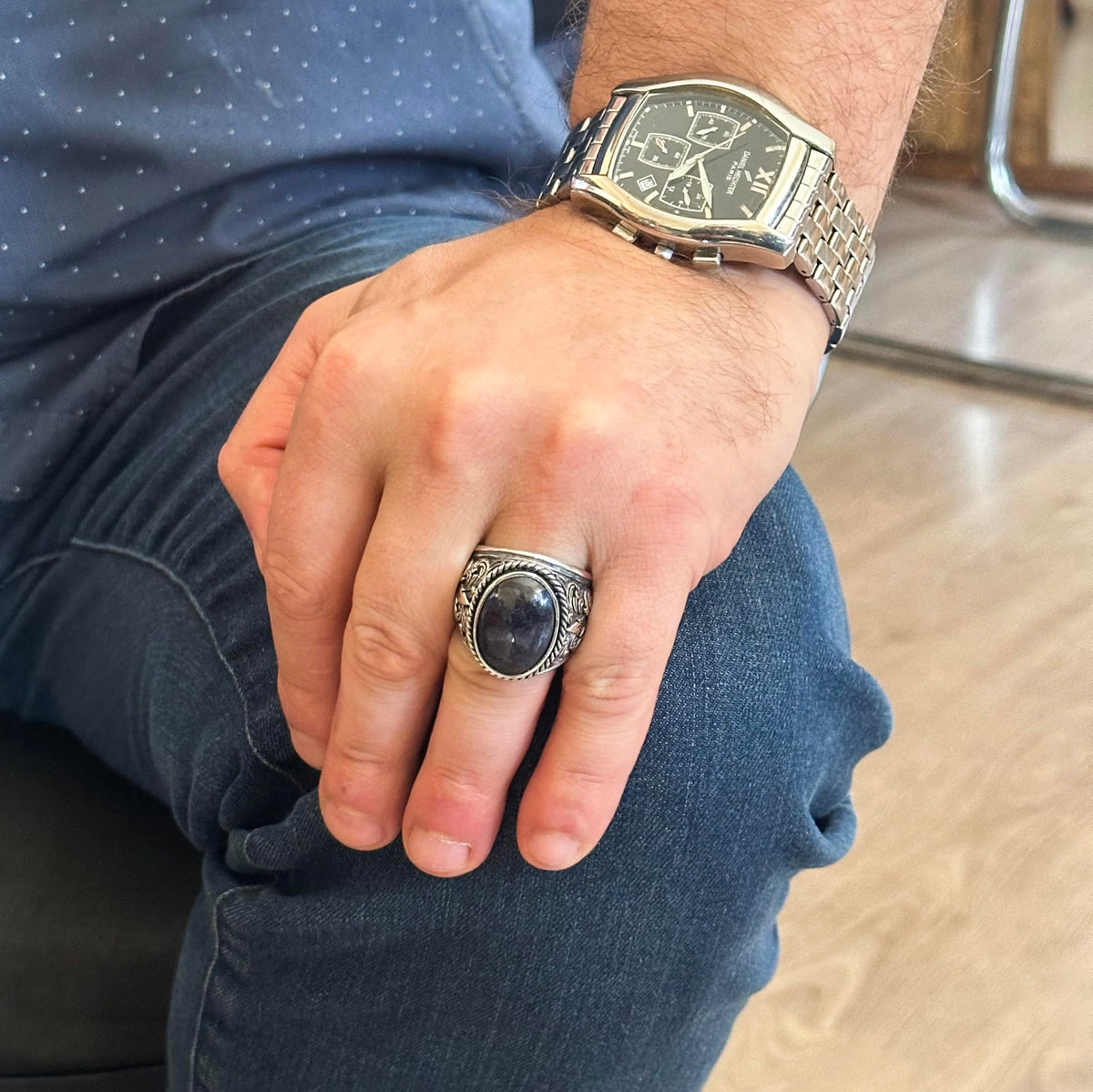 925 Sterling Silver Ring - Natural Stone Selection (Cabochon Sapphire) — 3
