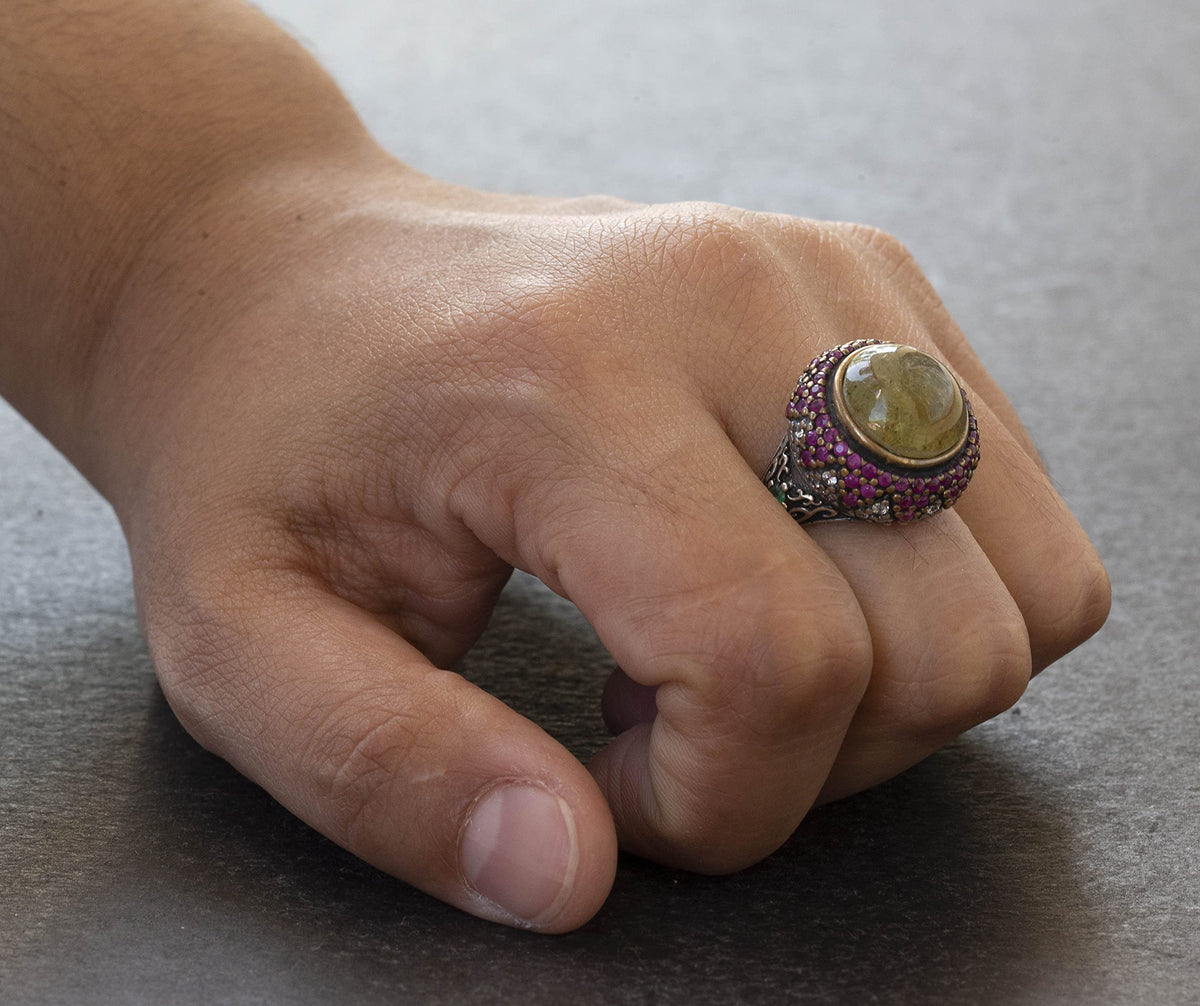 Natural Star Cat's Eye Stone Silver Unisex Sultan Ring - Noble and Mysterious — 7