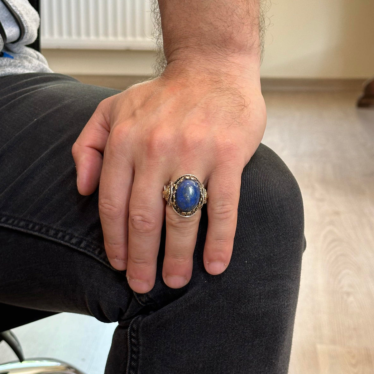 Natural Lapis Lazuli Stone Ring - Lion Head Design - 925 Sterling Silver — 3