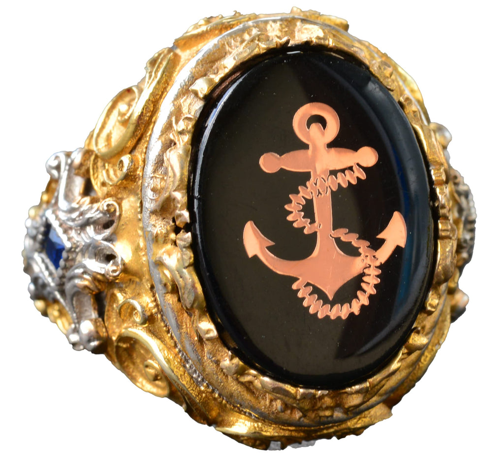 Men's Silver Ring - Gold Plated Ring - Seal Ring (Ship Pier)
