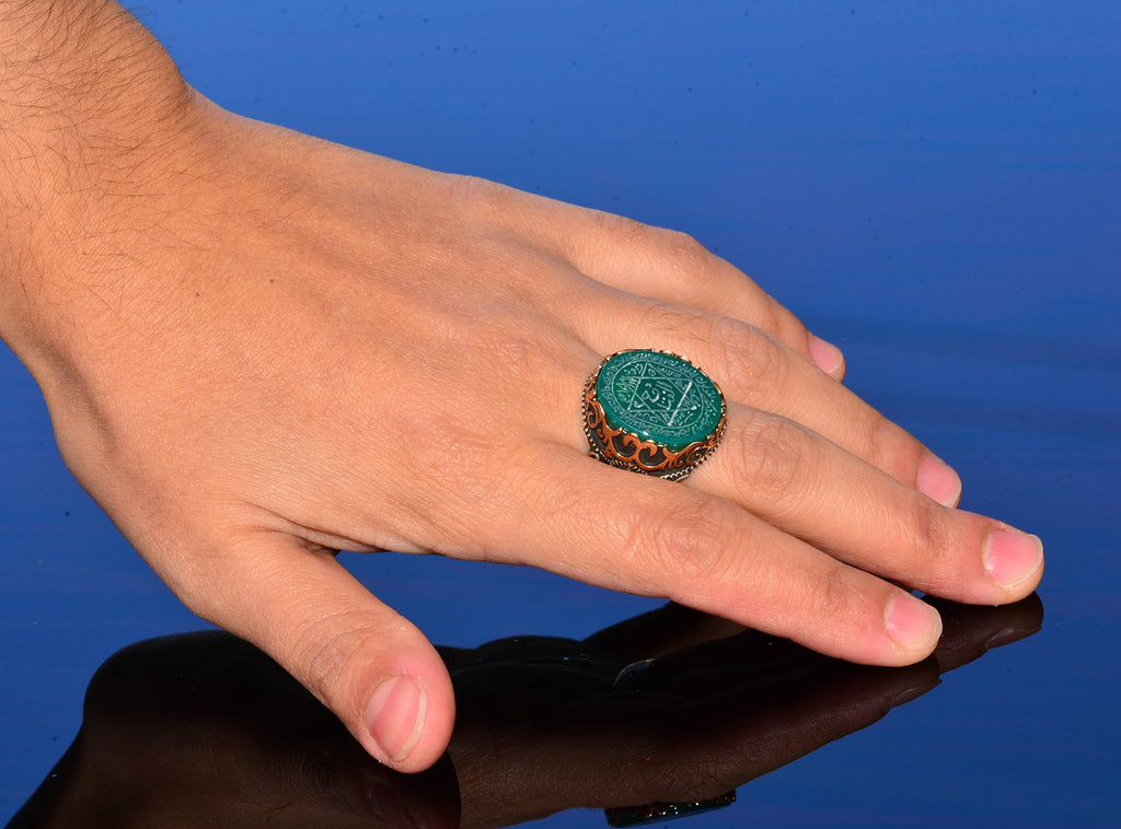 Silver Men's Ring, Natural Black Onyx Stone, King Solomon's Seal Ring, Handmade Jewelry (Jade) — 6