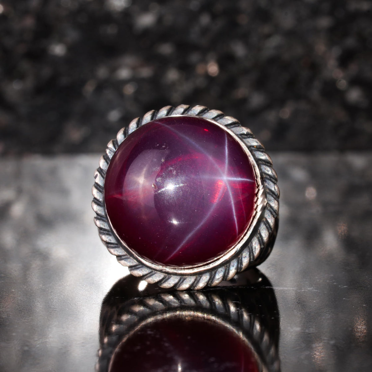 KAMBO Star Ruby Men's Ring 925 Sterling Silver – Round Natural Stone Vintage Statement Ring for Men — 4