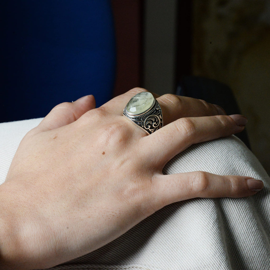 Natural Stone Ring, 925 Sterling Silver Ring (Lemon Quartz) — 7