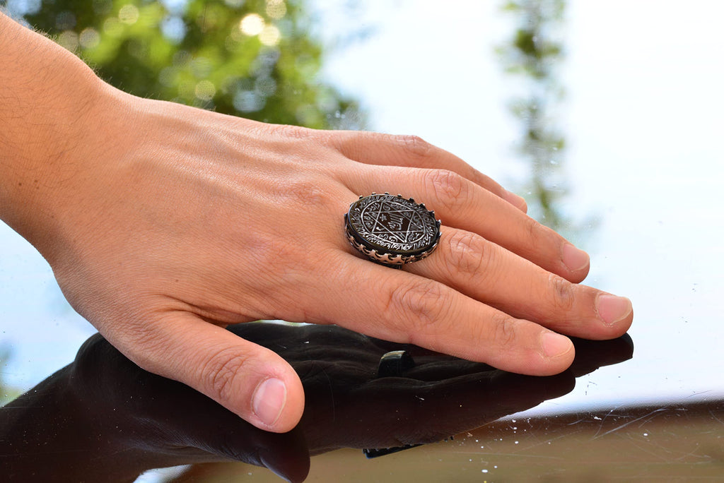 King Solomon Seal Onyx Stone Ring - White 925 Sterling Silver Men's Star of David Jewelry — 6