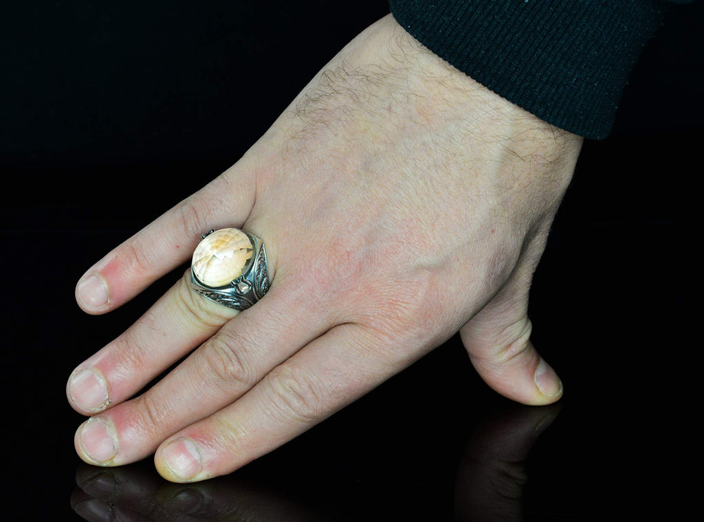 KAMBO Handmade Men's Sterling Silver Ring with Natural Citrine Gemstone, Vintage Statement Jewelry, 925 Sterling Silver 