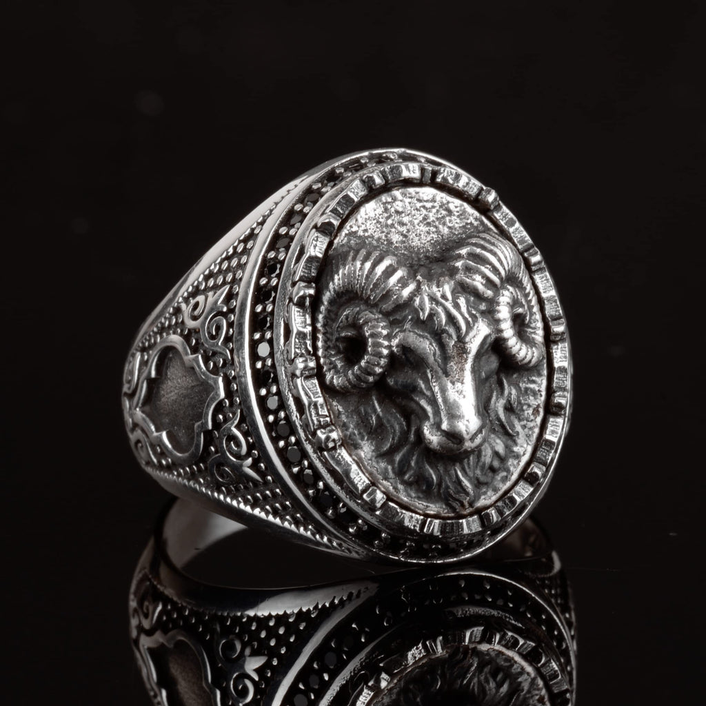 925 Sterling Silver Men's Aries Zodiac Ring - Bold and Majestic Design — 7
