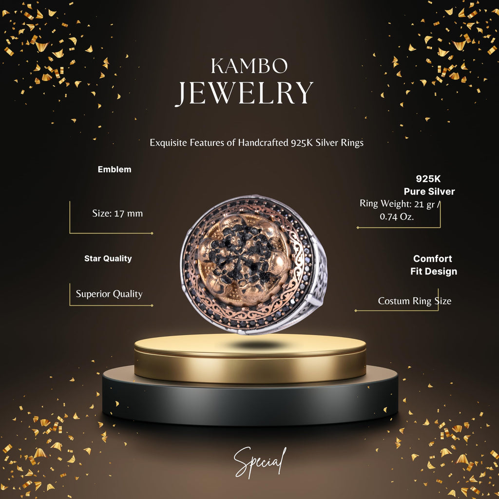 KAMBO Symbol Ring for Men 925 Sterling Silver Round Ring with Bronze Detail Handmade Ottoman Style Statement Jewelry (Skull) — 3