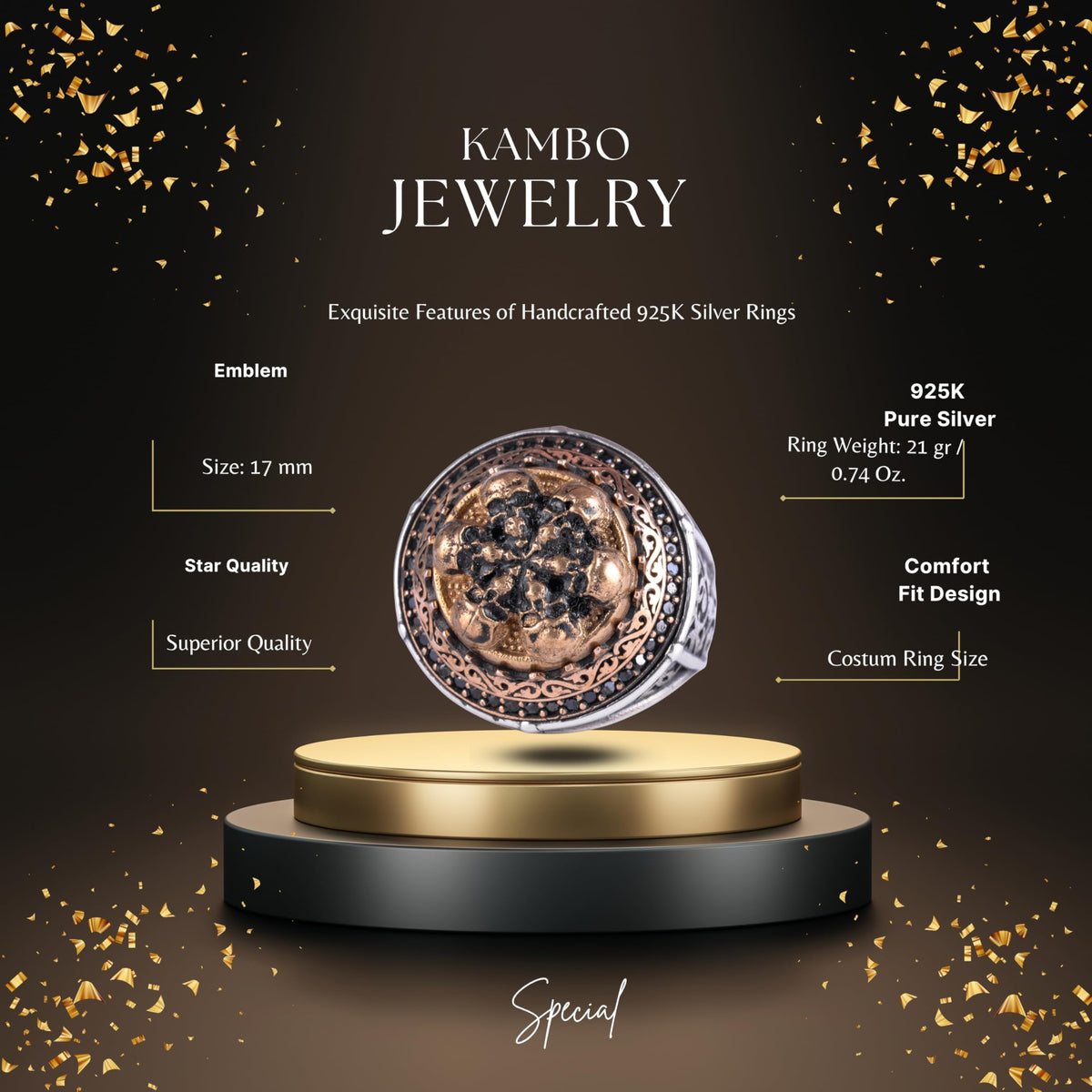 KAMBO Symbol Ring for Men 925 Sterling Silver Round Ring with Bronze Detail Handmade Ottoman Style Statement Jewelry (Skull) — 3