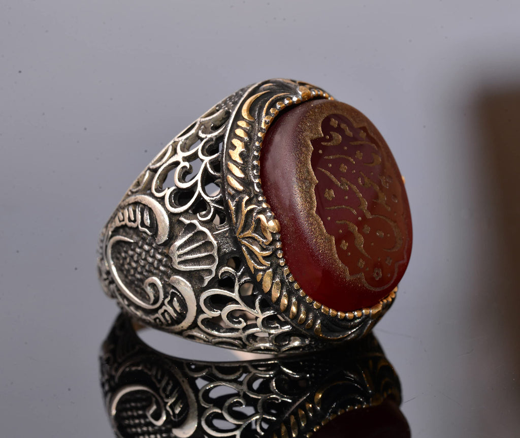 Natural Agate Stone Islamic Ring - 925 Sterling Silver Men's Jewelry — 4