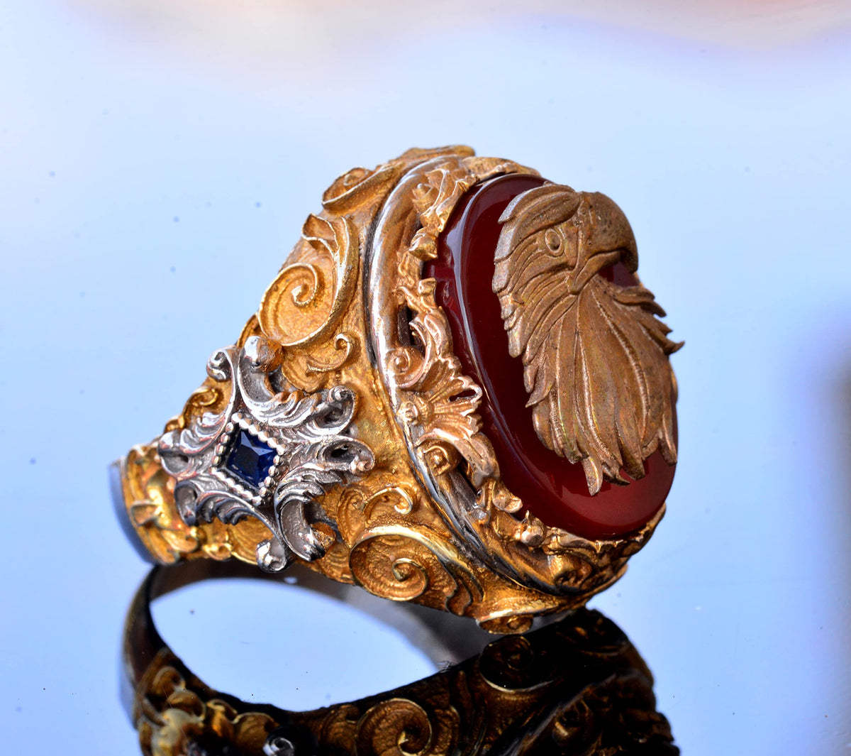 Handmade Hawk Ring - 925 Sterling Silver Gold Plated — 4