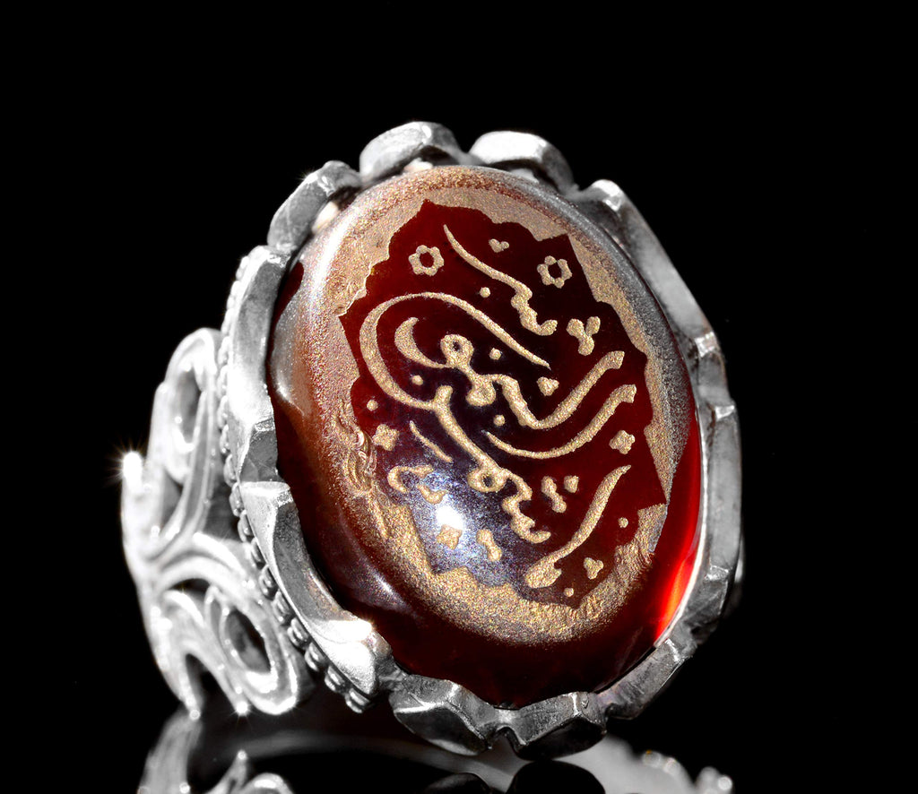 925 Sterling Silver Ring, Islamic Ring, Men's Ring, Natural Agate Stone (Style-1) — 2