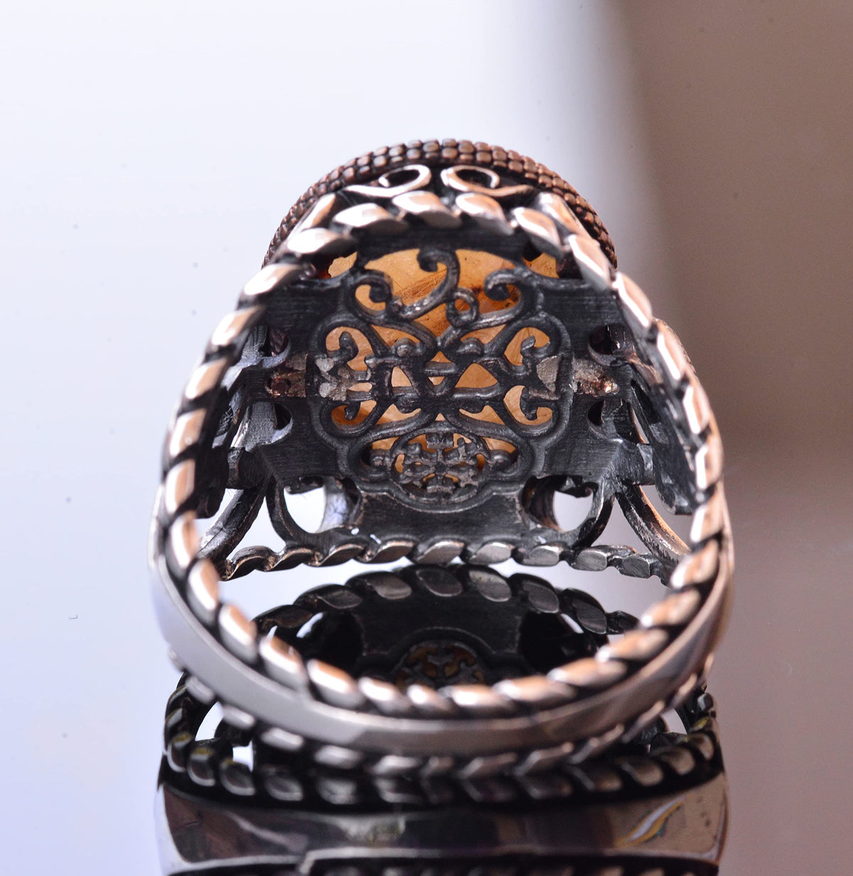 925 Sterling Silver Men's Ring - Gold Rutile Quartz Stone — 5
