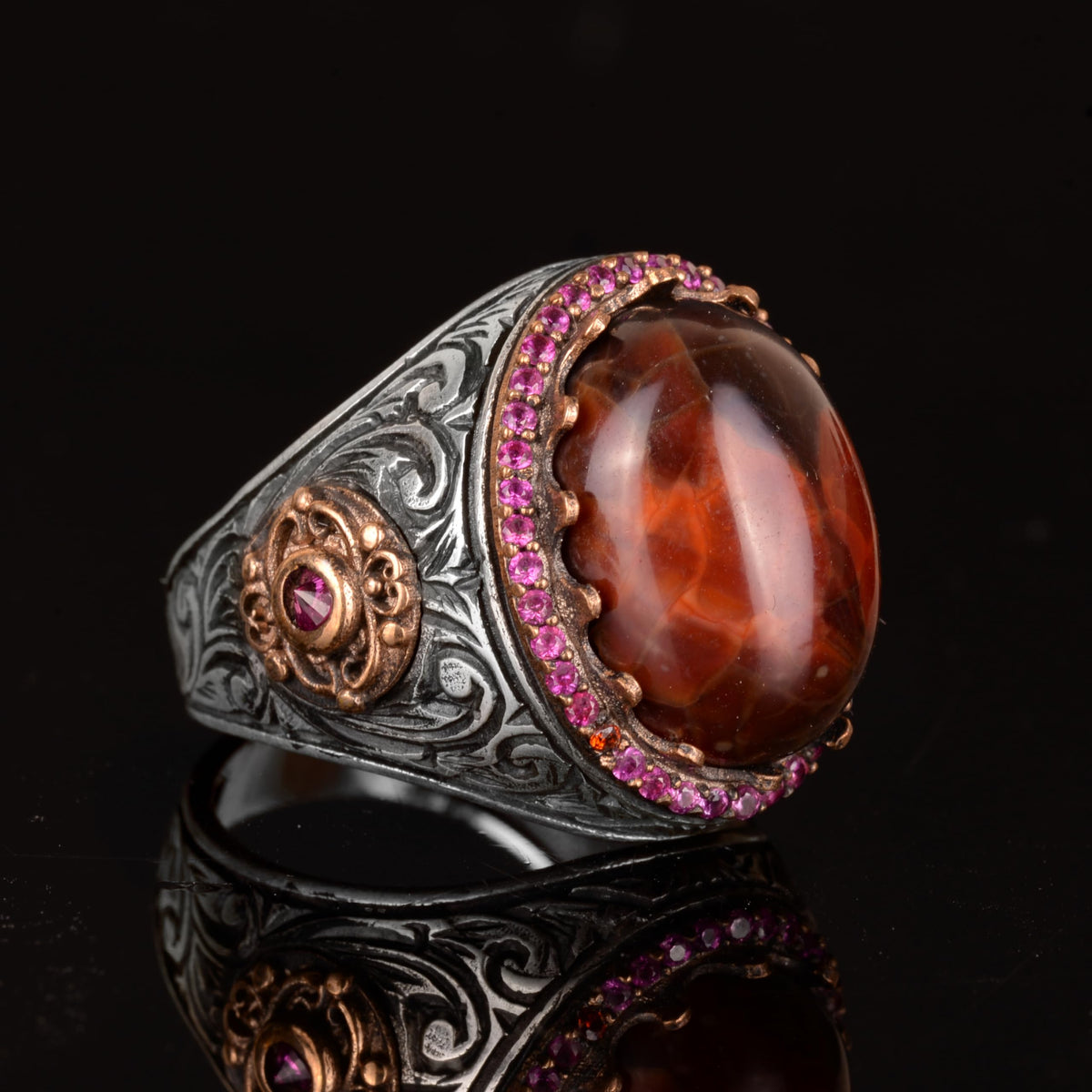 Natural Real Bloodstone Gemstone Ring - Handmade 925 Sterling Silver Men's Ring — 4