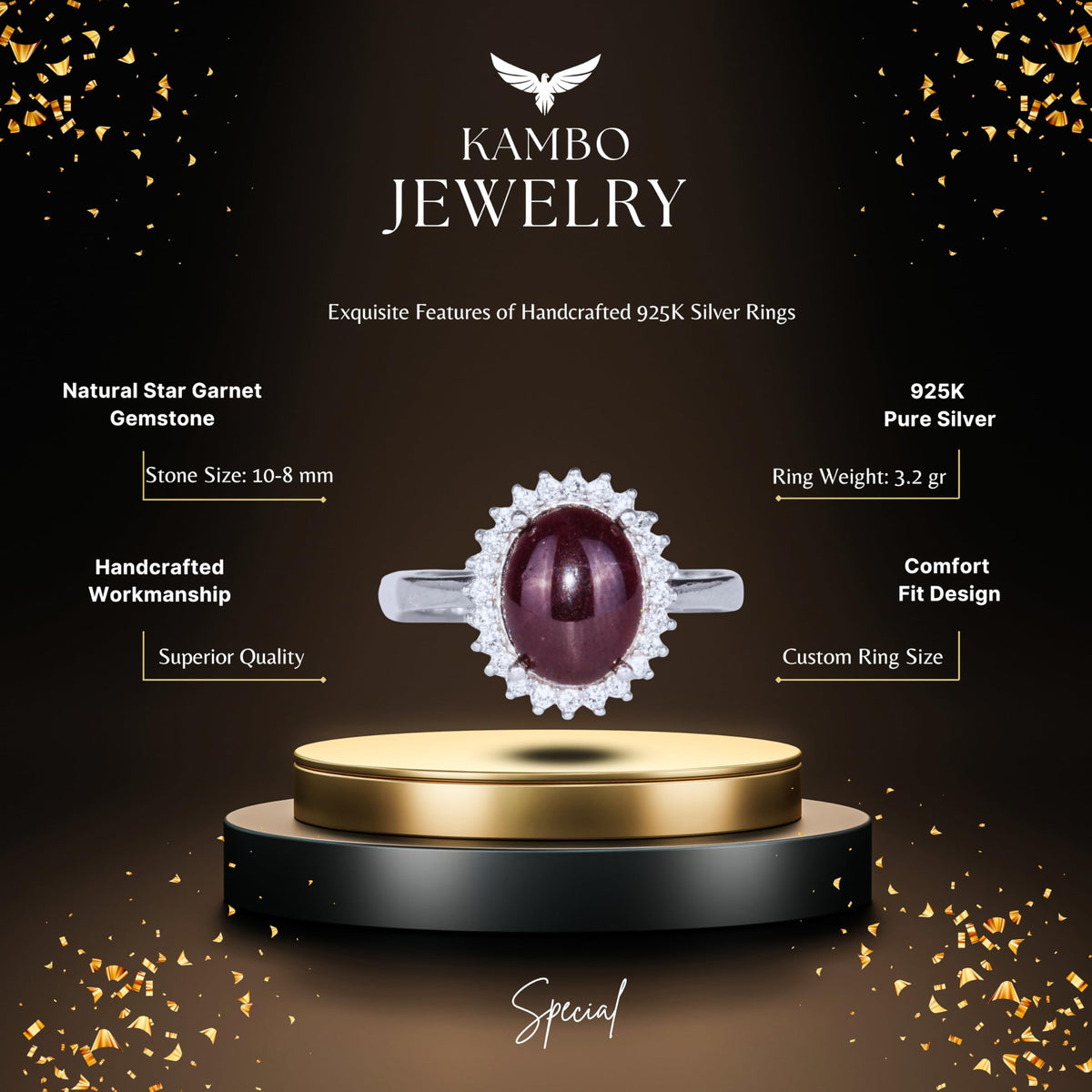 Silver Women's Ring - Natural Star Garnet — 2
