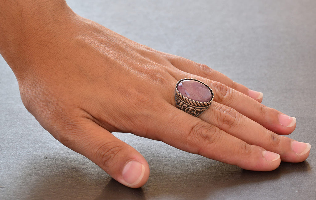 925 Sterling Silver Ring - Natural Stone Ring - Rhodonite — 6