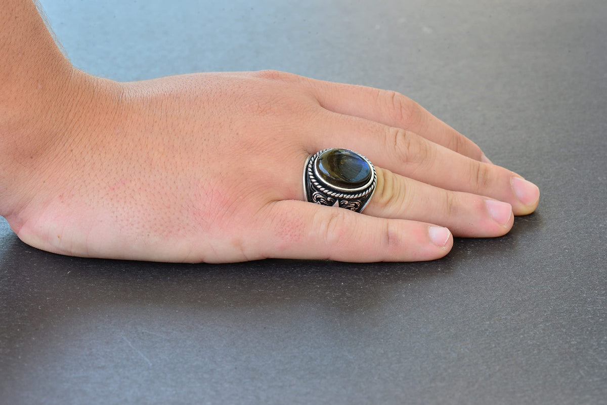 925 Sterling Silver Ring - Natural Stone Selection (Labradorite) — 6