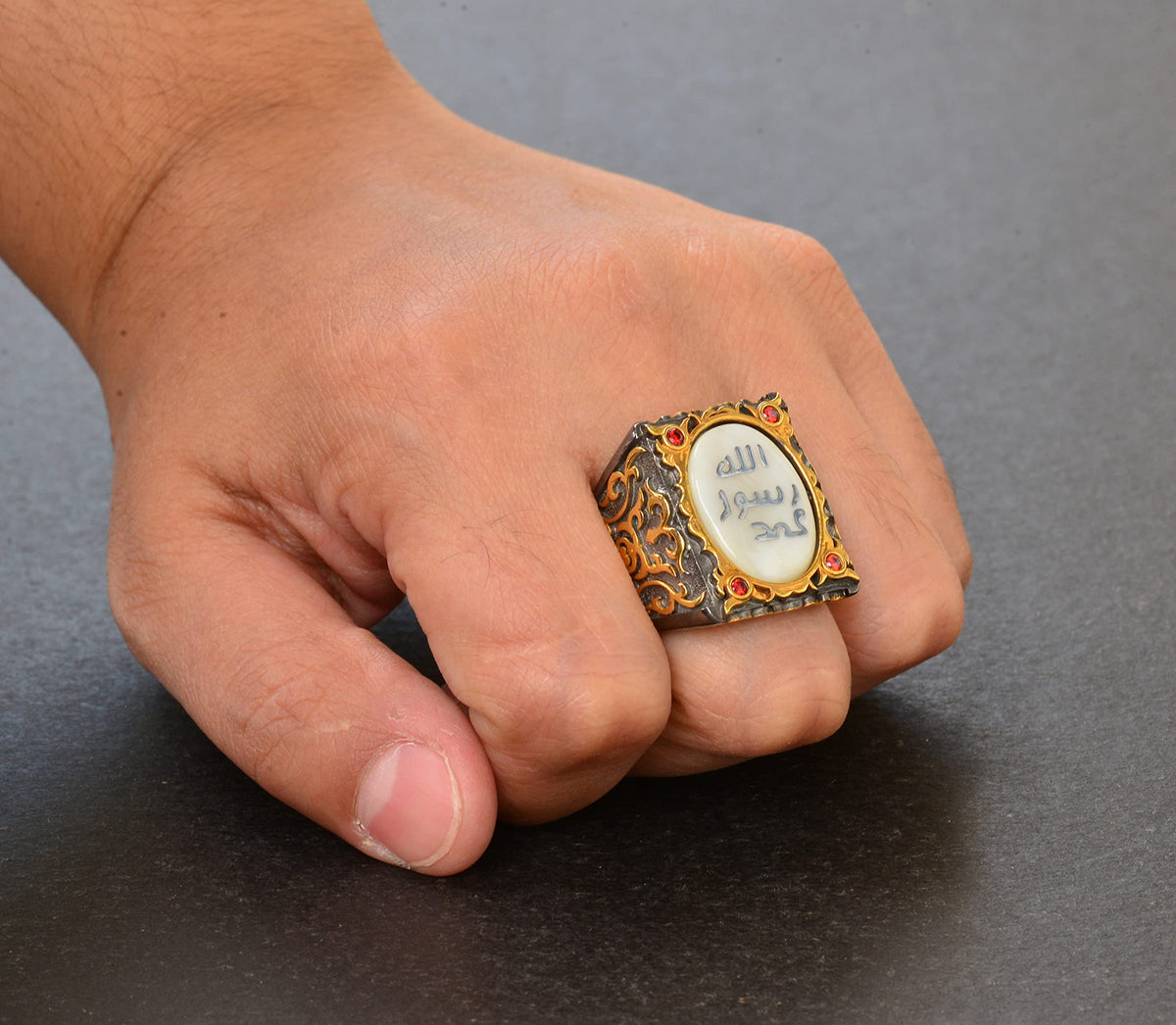 Erkeksterling Silver Sultan Ring - Islamic Design (White) — 7