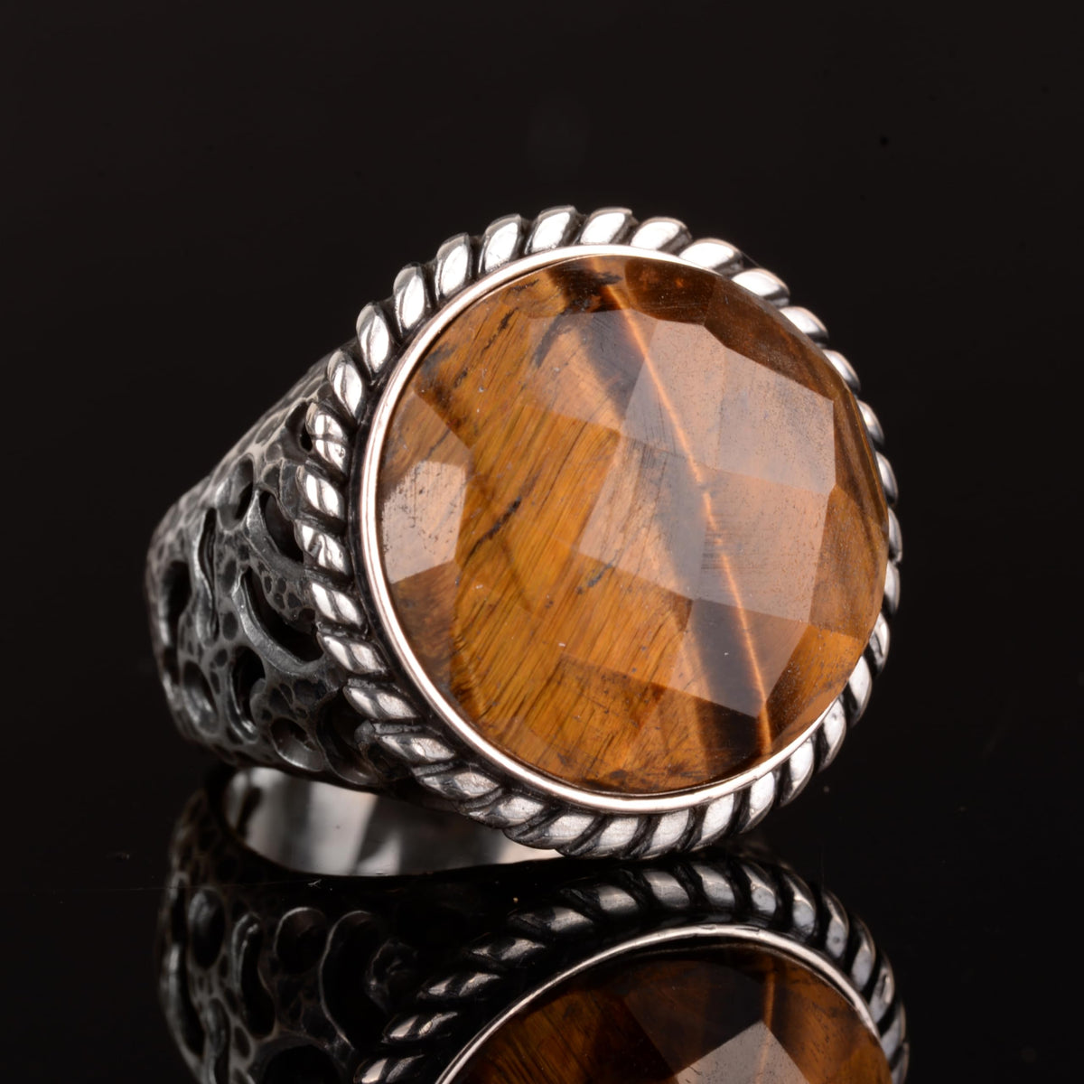 Natural Tiger's Eye Stone Ring - 925 Sterling Silver — 4