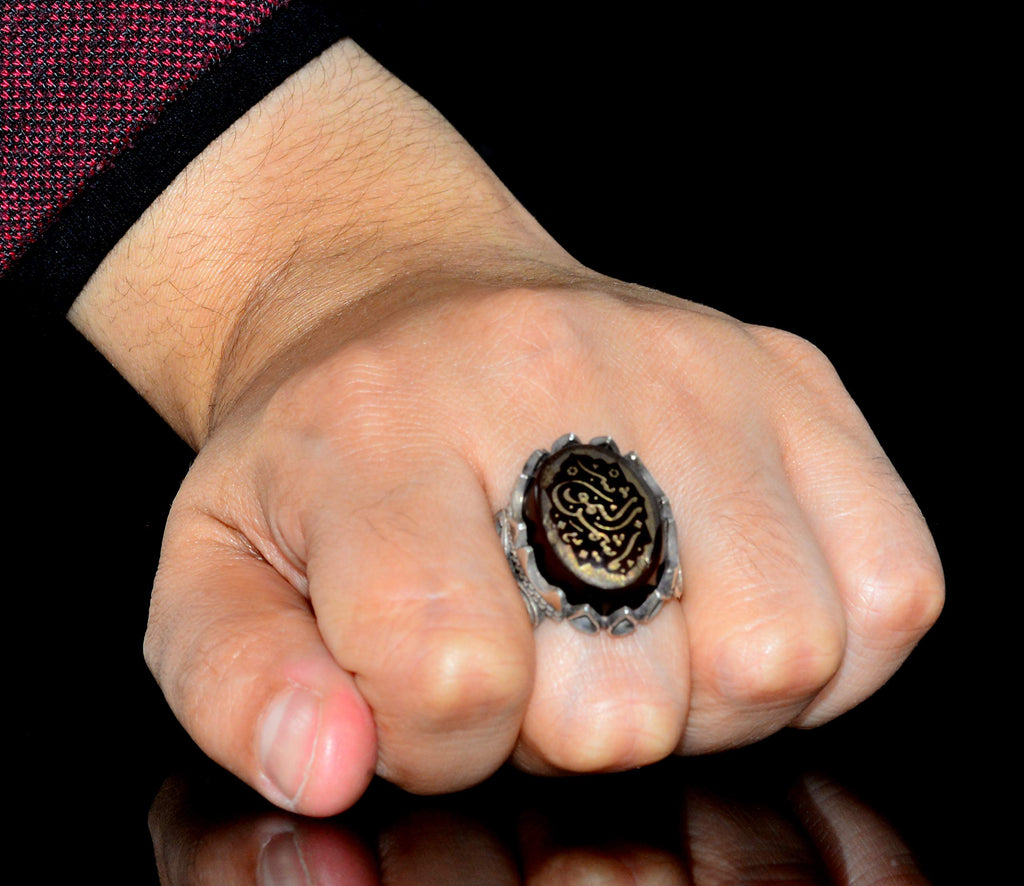 925 Sterling Silver Ring, Islamic Ring, Men's Ring, Natural Agate Stone (Style-1) — 7
