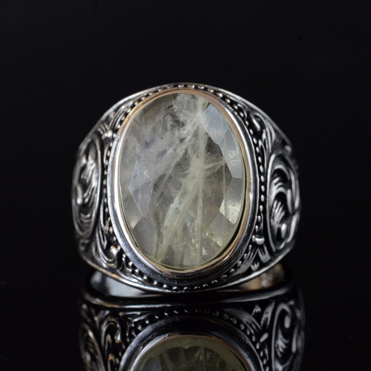 Natural Stone Ring, 925 Sterling Silver Ring (Lemon Quartz) — 6