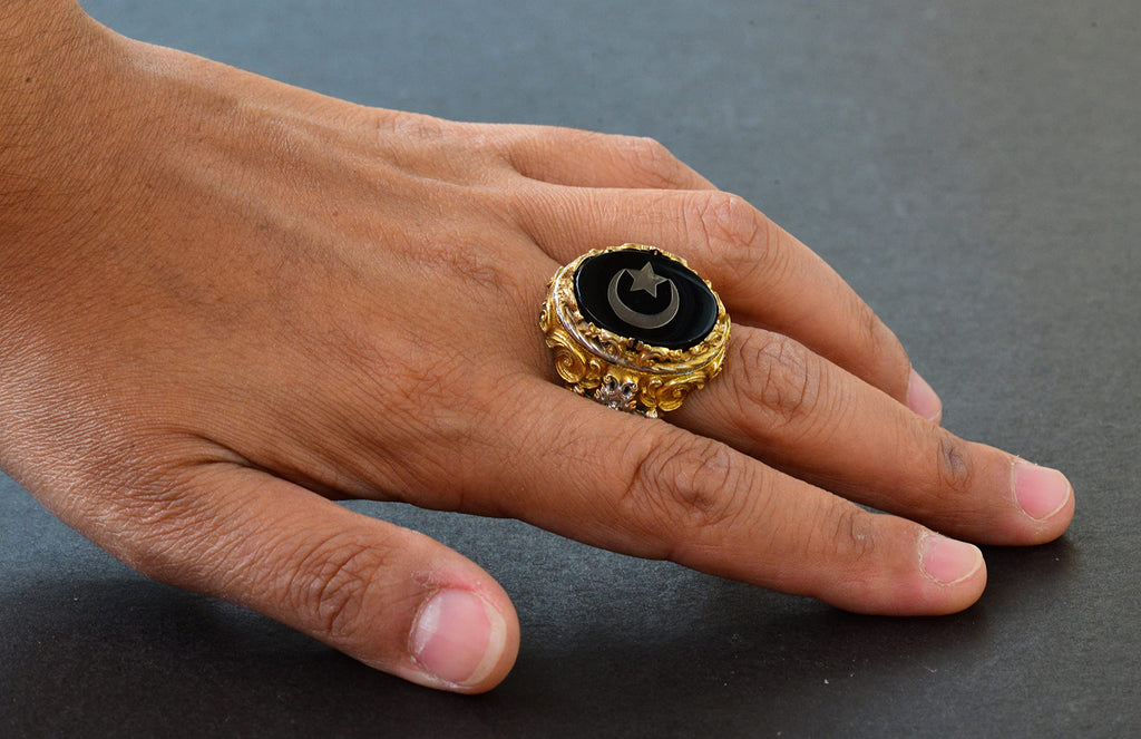 Gold Plated Silver Ring (Star and Crescent) — 6