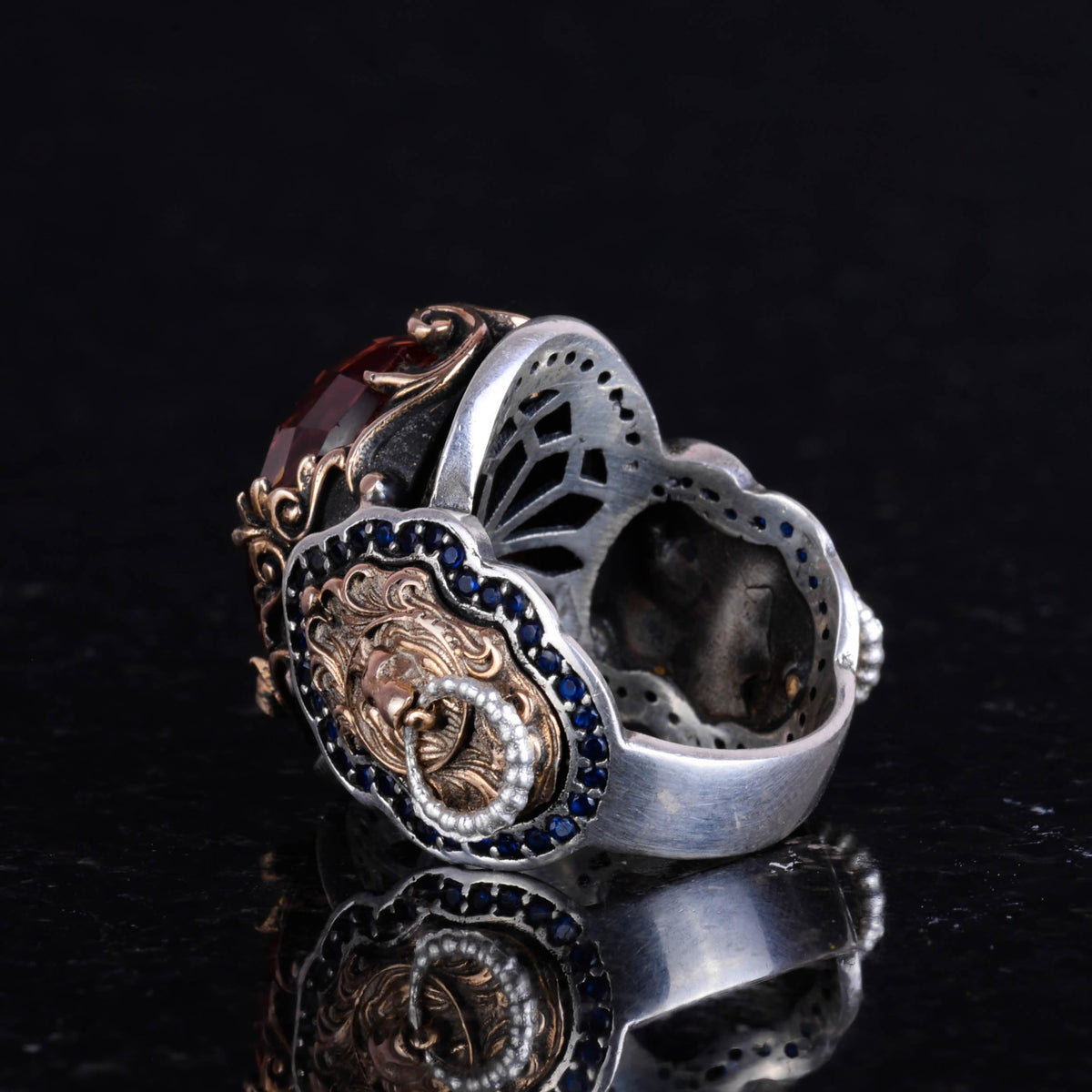 Sultanite Stone Ring, 925 Sterling Silver Men's Ring, Handmade Lion Head Men's Ring — 6