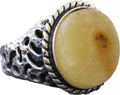 Natural Baltic Amber Stone Ring - 925 Sterling Silver Men's Ring