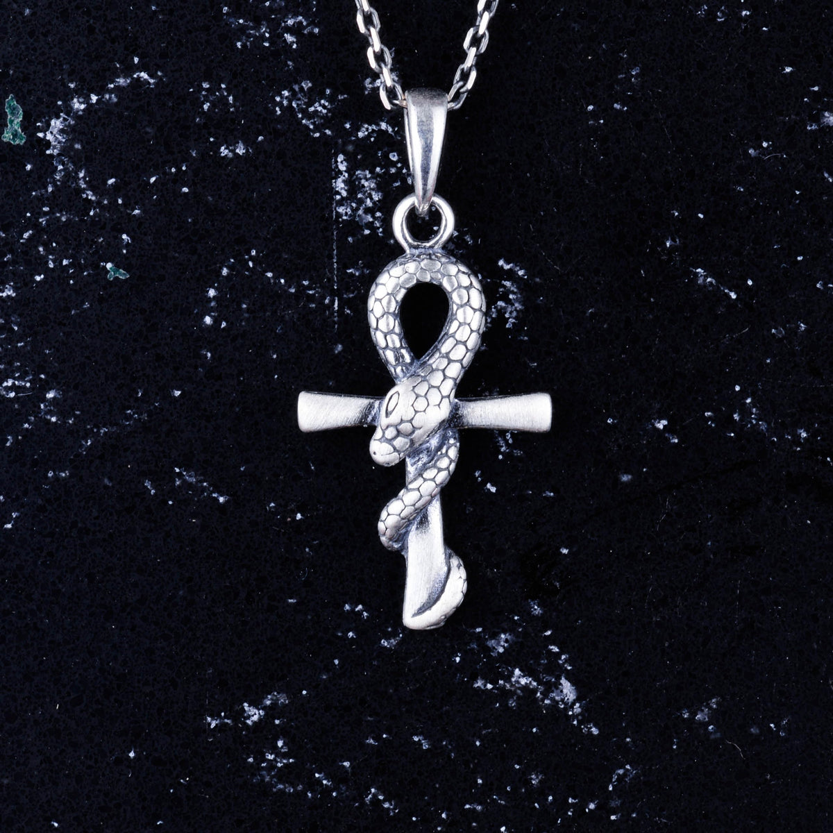 KAMBO 925 Sterling Silver Ankh and Snake Necklace - Handmade Symbol of Life and Transformation - Cross Necklace — 4