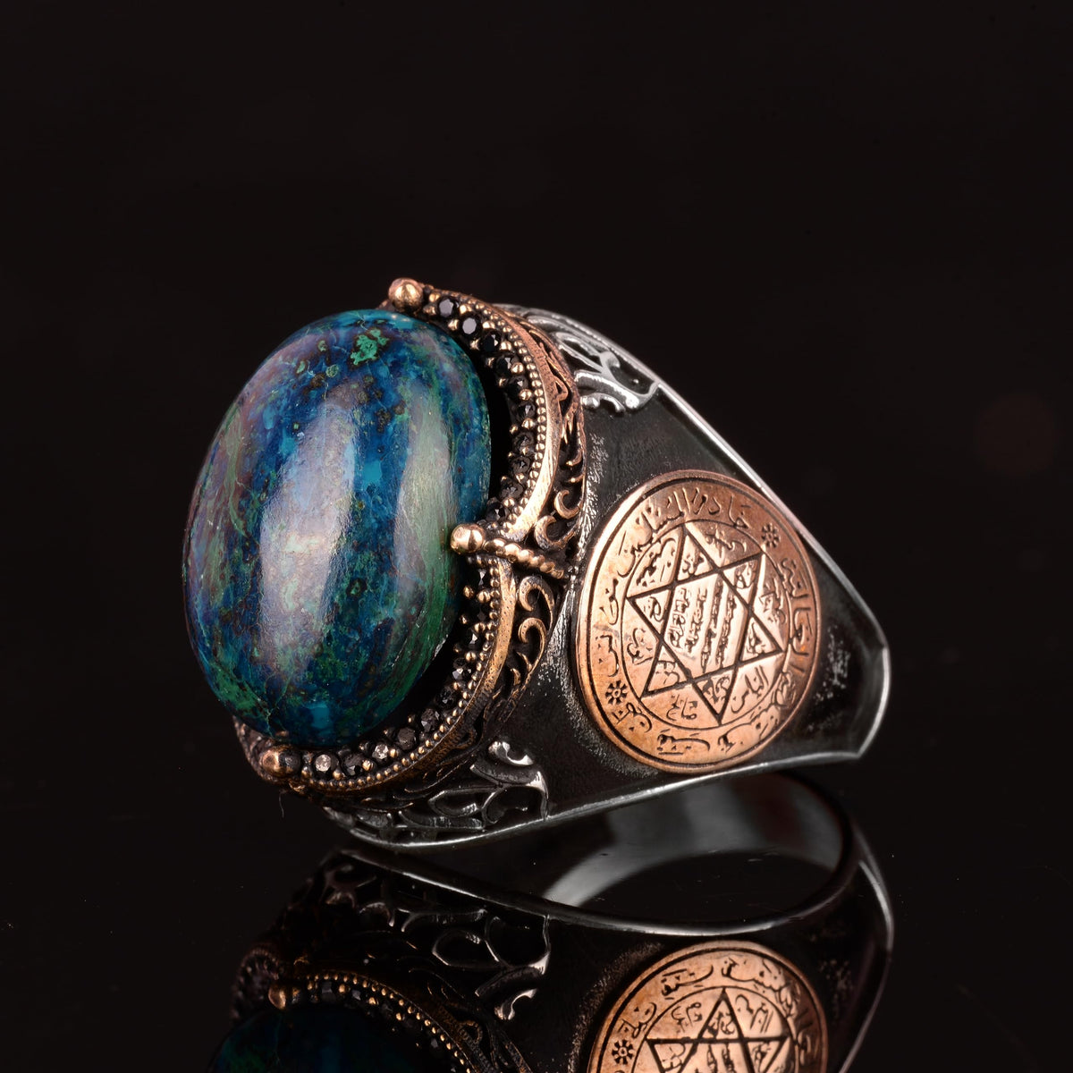 Natural Azurite Stone Ring, Star of David Silver Ring — 5