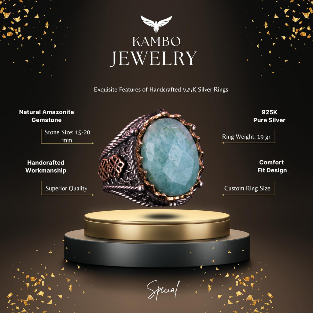 925 Sterling Silver Ring, Natural Stone Ring (Amazonite) — 6