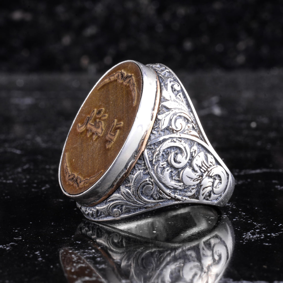 KAMBO Ya Jabbar Large Ring for Men - Arabic Calligraphy Islamic Statement Ring - Vintage Engraved 925 Sterling Silver Handmade Men's Jewelry — 5