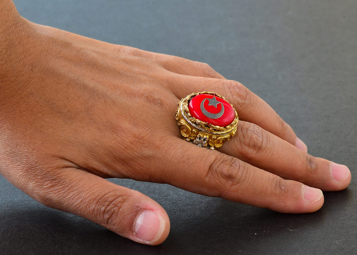 Silver Crescent and Star Ring — 6