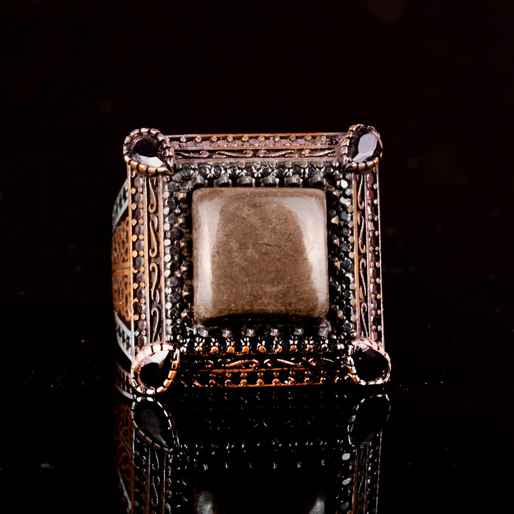 Sultan Ring - Natural Pyrite Stone, 925 Sterling Silver Men's Ring — 4
