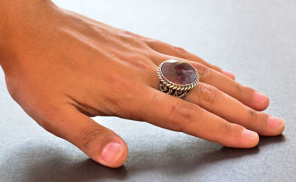 Sapphire Round Stone Ring - 925 Sterling Silver Men's Ring — 6