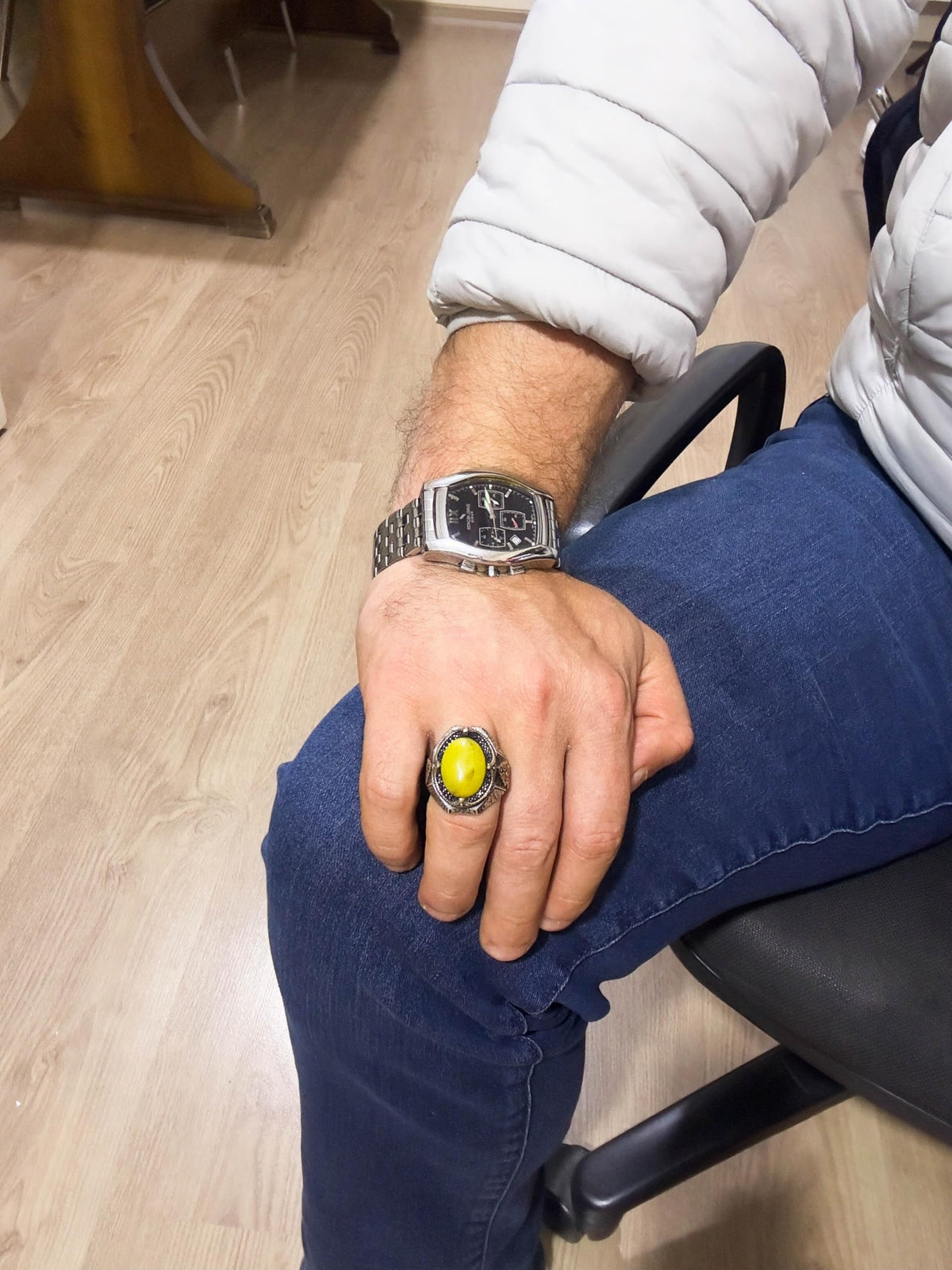 925 Sterling Silver Ring - Natural Yellow Agate Stone Ring (Model-2) — 3