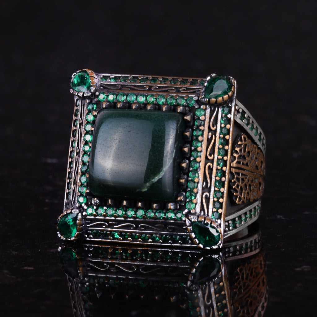 925 Sterling Silver Men's Ring - Luxury Design with Natural Malachite Stone — 6