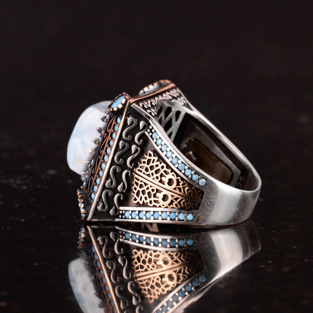 Natural Larimar Stone Ring, Handcrafted 925 Sterling Silver Ring — 7