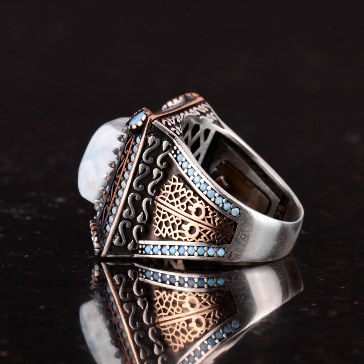 Natural Larimar Stone Ring, Handcrafted 925 Sterling Silver Ring — 7