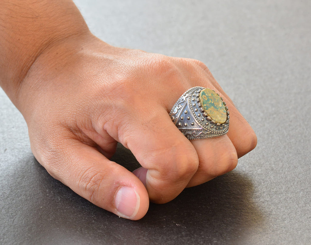 Natural Arizona Turquoise Stone Ring, Byzantine Ring, Silver Ring — 7