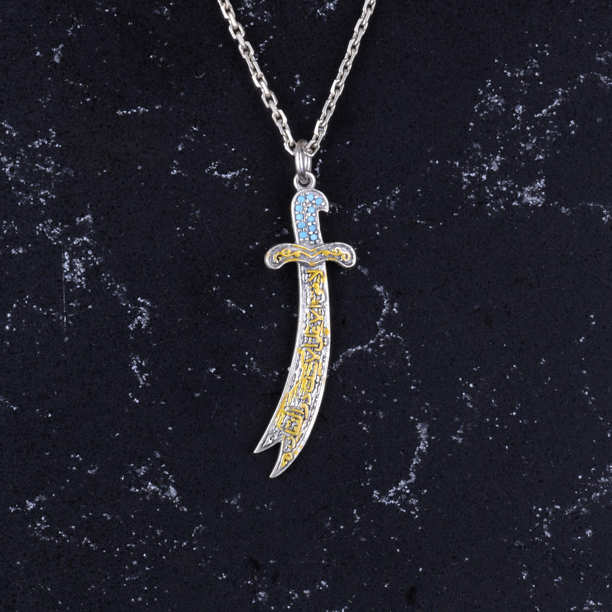 925 Sterling Silver Zulfiqar Sword Necklace - Zircon Stone Islamic Jewelry (Model-2) — 4