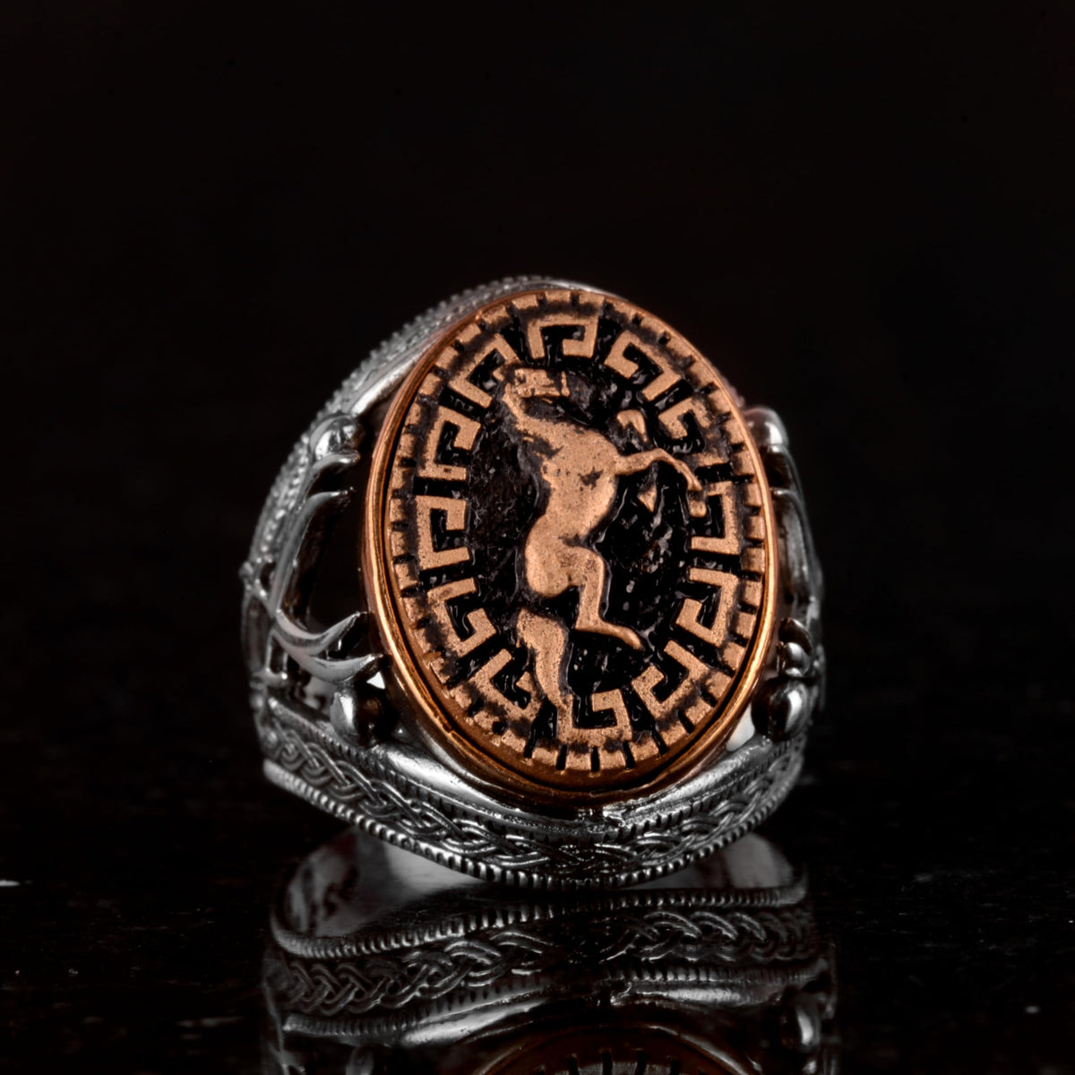 925 Sterling Silver Ring - Antique Ring with Horse Motif - Sword Ring - Silver Turquoise Stone Men's Ring - Vintage Style, Handmade Jewelry — 2