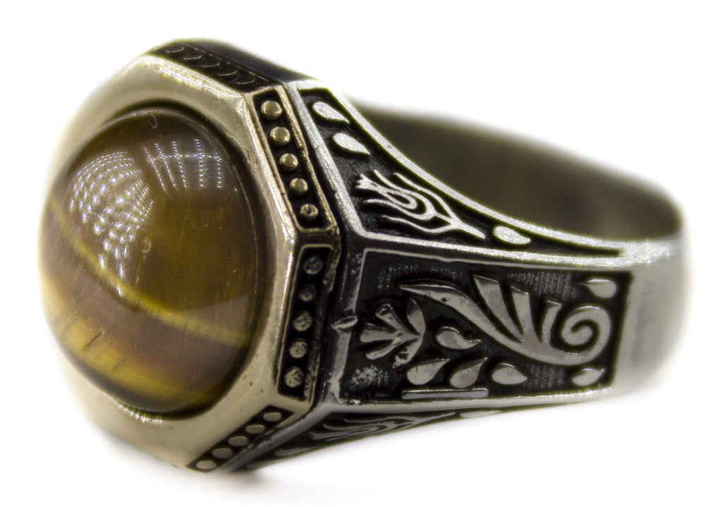 KAMBO Handmade 925 Sterling Silver Men's Ring with Natural Tiger Eye Gemstone, Vintage Statement Jewelry, Elegant Gemsto